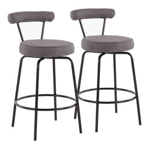Rhonda - Contemporary Counter Stool (Set of 2) - Black Steel And Charcoal Fabric