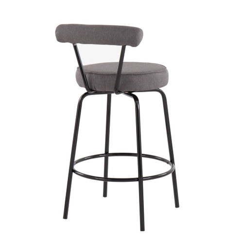 Rhonda - Contemporary Counter Stool (Set of 2) - Black Steel And Charcoal Fabric