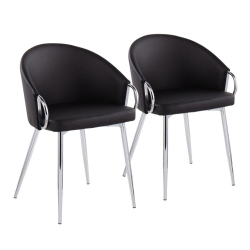 Claire - Contemporary/Glam Chair (Set of 2) - Chrome And Black Faux Leather