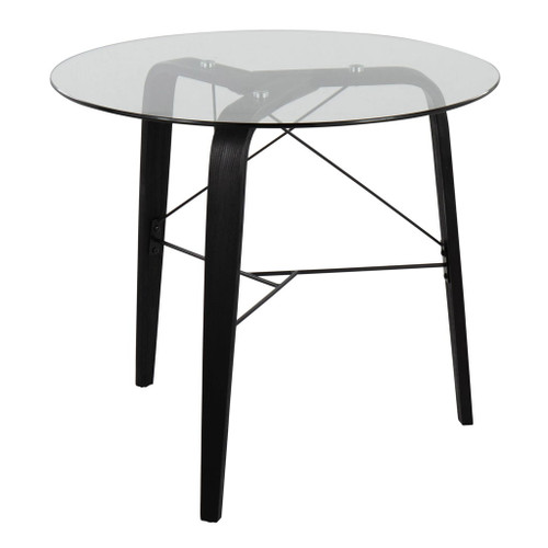 Trilogy - Mid-Century Modern Round Dinette Table - Black Wood With Clear Glass Top