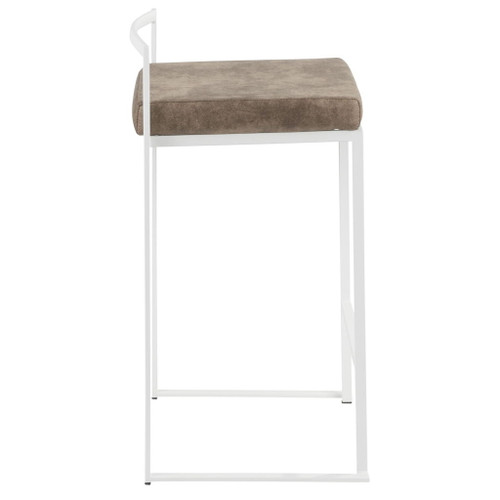 Fuji - 26" Stackable Counter Stool (Set of 3) - White Metal With Brown Cowboy Fabric Cushion