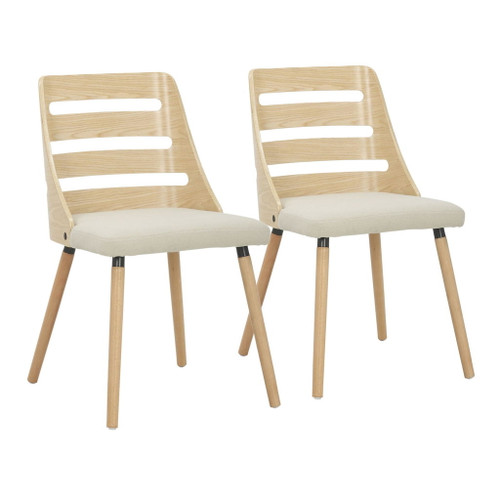 Trevi - Mid-Century Modern Dining / Accent Chair (Set of 2) - Natural Wood / Cream Fabric