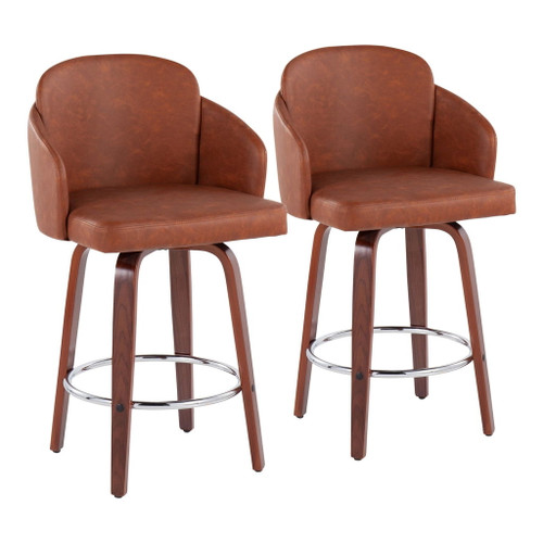 Dahlia - Contemporary Counter Stool (Set of 2) - Walnut Wood