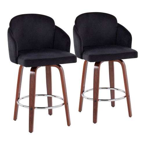 Dahlia - Contemporary Counter Stool With Velvet Seat (Set of 2) - Walnut Wood