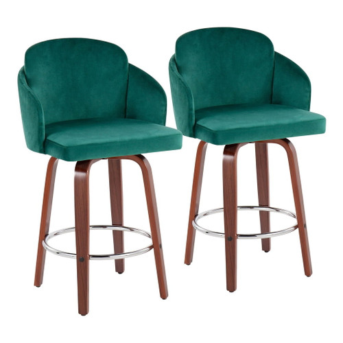 Dahlia - Contemporary Counter Stool With Velvet Seat (Set of 2) - Walnut Wood