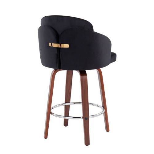 Dahlia - Contemporary Counter Stool With Velvet Seat (Set of 2) - Walnut Wood