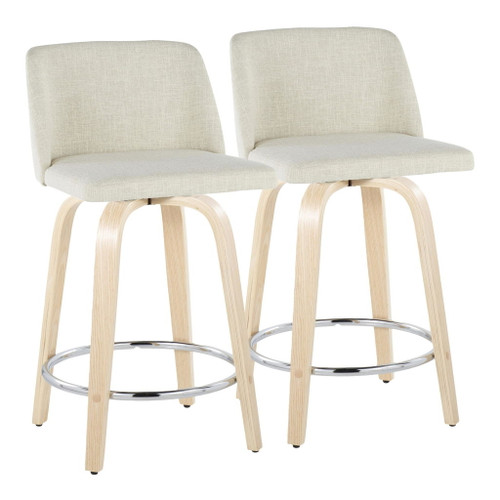Tintori - Fixed-Height Swivel Counter Stool With Natural Wood Frame (Set of 2)