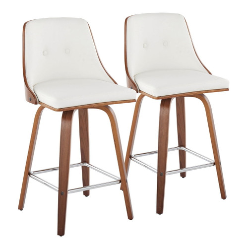 Gianna - Fixed-Height Swivel Counter Stool (Set of 2) - Walnut Frame And Square Footrest