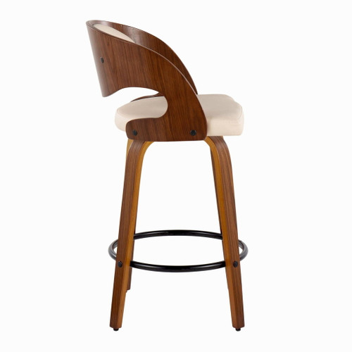 Pino - Mid-Century Modern Fixed-Height Swivel Barstool (Set of 2) - Walnut Wood