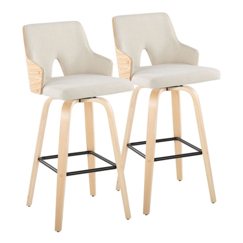 Stella - Contemporary Fixed-Height Swivel Barstool (Set of 2) - Natural Wood