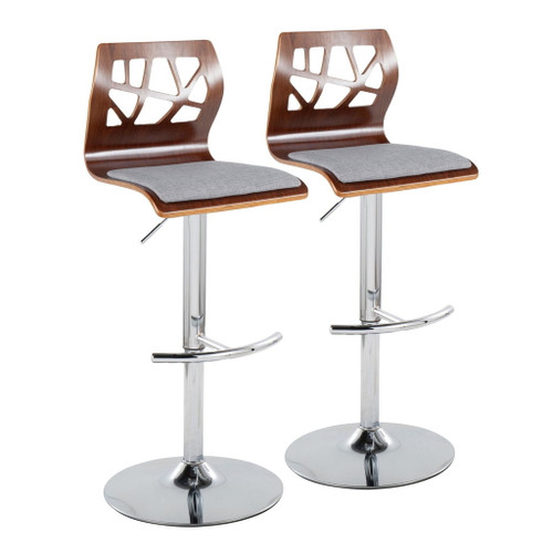 Folia - Adjustable Swivel Barstool (Set of 2) - Chrome Metal And Walnut Back