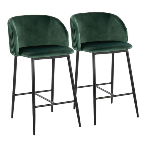 Luna - Fixed-Height Counter Stool (Set of 2) - Black Metal And Velvet