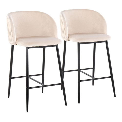 Luna - Fixed-Height Counter Stool (Set of 2) - Black Metal And Velvet