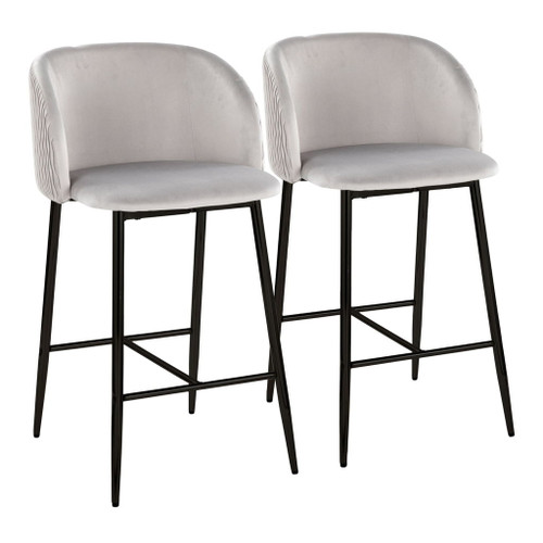 Luna - Pleated Waves Fixed-Height Counter Stool (Set of 2) - Black Metal And Velvet