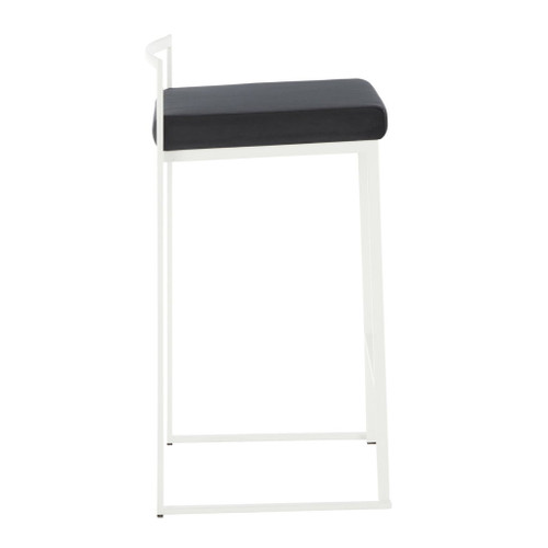 Fuji - 26" Stackable Counter Stool (Set of 3) - White Metal With Black Velvet Cushion