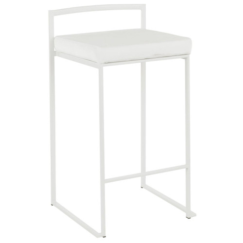 Fuji - 26" Stackable Counter Stool (Set of 3) - White Metal With White Velvet Cushion