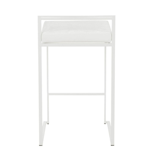 Fuji - 26" Stackable Counter Stool (Set of 3) - White Metal With White Velvet Cushion