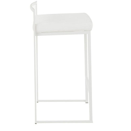 Fuji - 26" Stackable Counter Stool (Set of 3) - White Metal With White Velvet Cushion