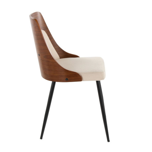 Anabelle - Dining / Accent Chair (Set of 2) - Black Metal, Walnut Wood, And Cream Fabric