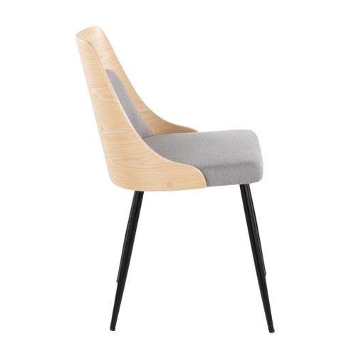 Anabelle - Dining / Accent Chair (Set of 2) - Black Metal, Natural Wood, And Gray Fabric