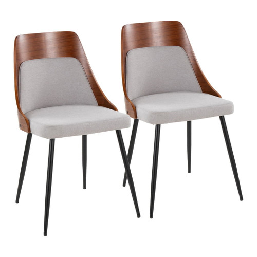 Anabelle - Dining / Accent Chair (Set of 2) - Black Metal, Walnut Wood, And Gray Fabric