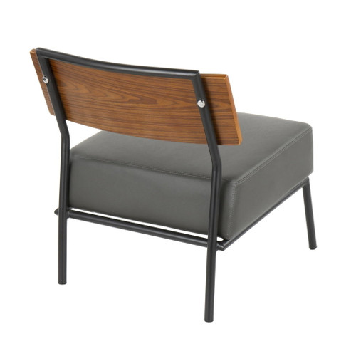 Fiji - Contemporary Accent Chair - Gray Faux Leather With Walnut Wood Accent