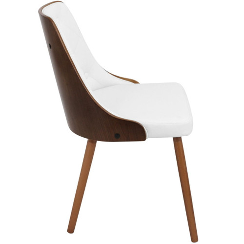 Gianna - Mid-Century Modern Dining / Accent Chair - Walnut With White Faux Leather