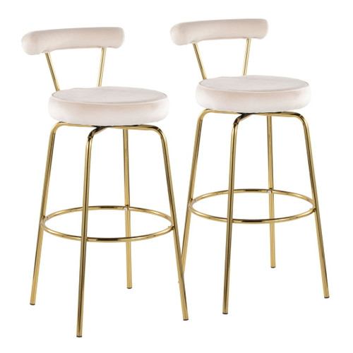 Rhonda - Modern / Glam Fixed-Height Swivel Barstool (Set of 2) - Gold Metal And Cream Velvet