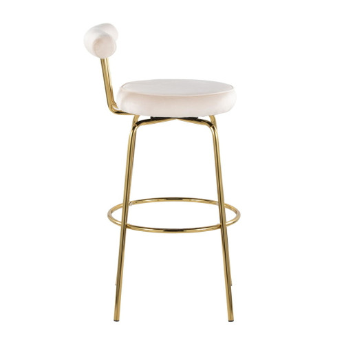 Rhonda - Modern / Glam Fixed-Height Swivel Barstool (Set of 2) - Gold Metal And Cream Velvet