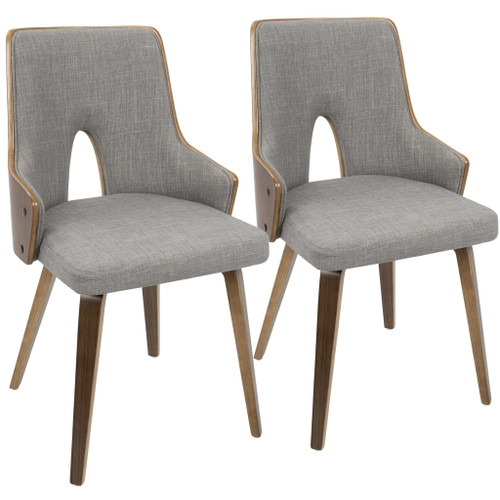Stella - Mid-Century Modern Dining / Accent Chair (Set of 2) - Walnut Wood With Light Gray Fabric