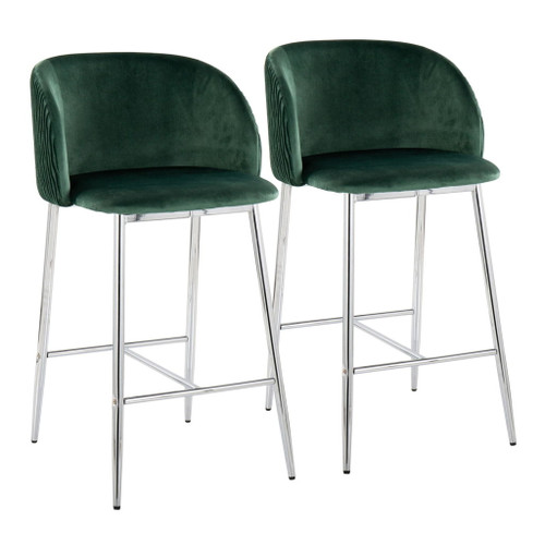 Luna - Fixed-Height Counter Stool (Set of 2) - Chrome Metal And Velvet