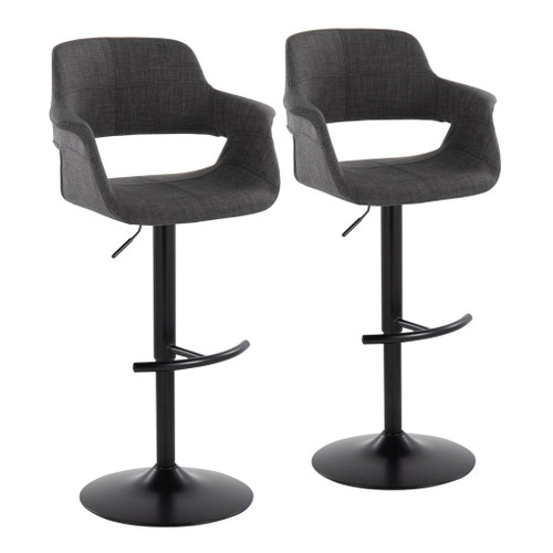 Vintage Flair - Mid-Century Modern Adjustable Swivel Barstool (Set of 2) - Charcoal Fabric