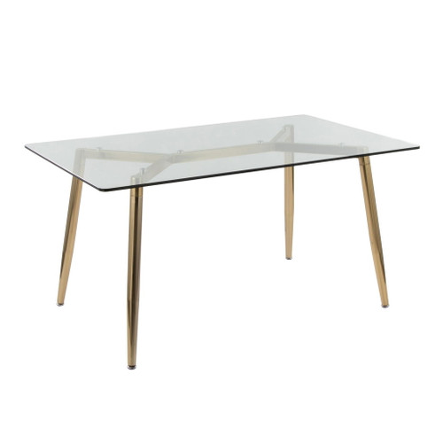Clara - Contemporary/Glam Dining Table - Gold Metal And Clear Glass