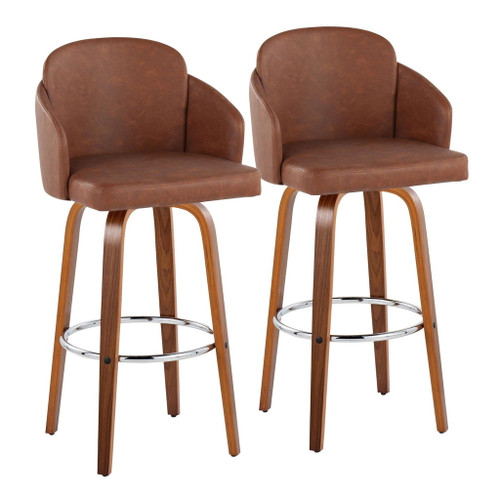 Dahlia - Contemporary Fixed-Height Barstool (Set of 2) - Walnut Wood, Chrome Footrest