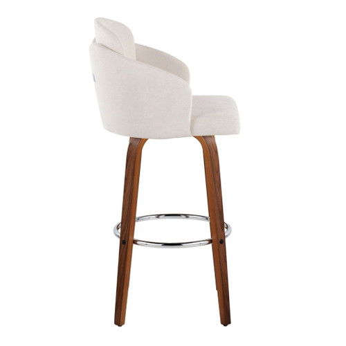 Dahlia - Contemporary Fixed-Height Barstool (Set of 2) - Walnut Wood, Chrome Footrest