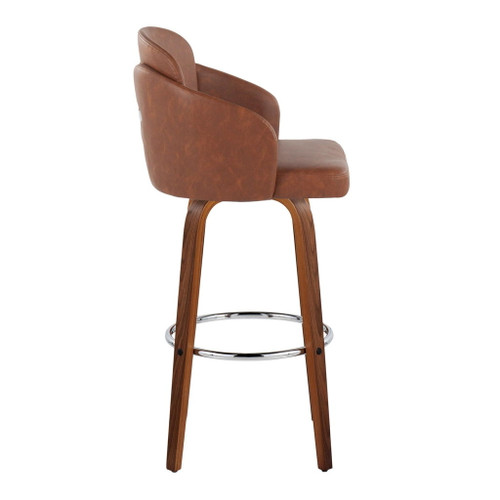 Dahlia - Contemporary Fixed-Height Barstool (Set of 2) - Walnut Wood, Chrome Footrest