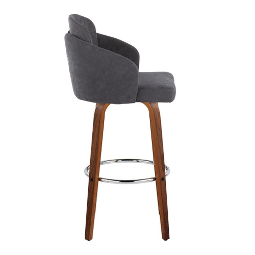 Dahlia - Contemporary Fixed-Height Barstool (Set of 2) - Walnut Wood, Chrome Footrest