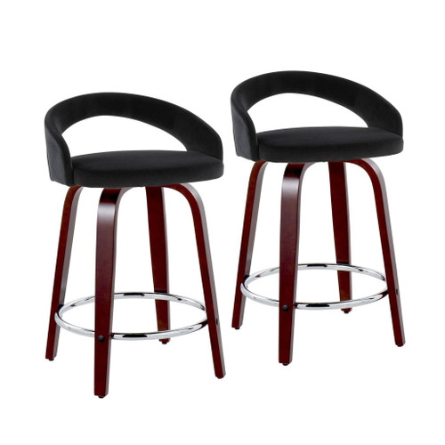 Grotto - Upholstered Fixed-Height Counter Stool With Mahogany Wood Base (Set of 2)