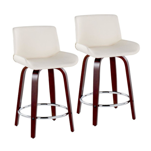 Santi - 24" Fixed-Height Counter Stool With Swivel - Mahogany Wood (Set of 2)