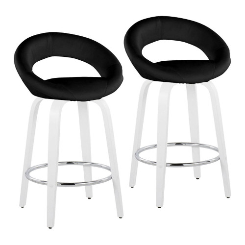 Cinch - Contemporary Fixed-Height Swivel Counter Stool (Set of 2) - White Wood, Round Chrome Footrest