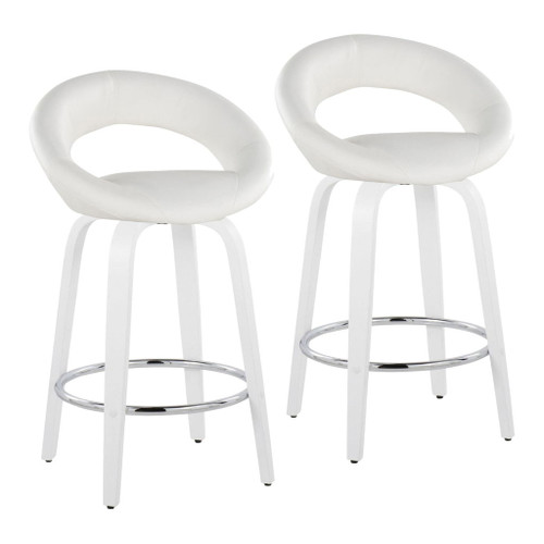 Cinch - Contemporary Fixed-Height Swivel Counter Stool (Set of 2) - White Wood, Round Chrome Footrest