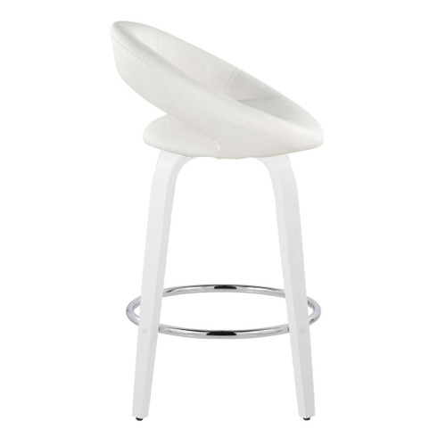 Cinch - Contemporary Fixed-Height Swivel Counter Stool (Set of 2) - White Wood, Round Chrome Footrest