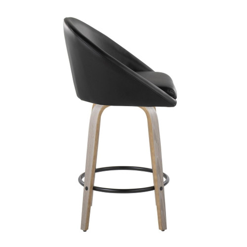 Matisse - 26" Highback Fixed-Height Counter Stool With Swivel And Round Chrome Metal Footrest (Set of 2) - Light Gray Wood