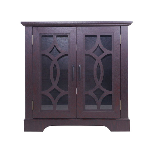 Modern Sideboard With Tempered Glass Doors - Ox Blood Red