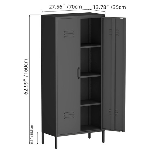Storage Locker Cabinet With Adjustable Shelves Durable Construction With Breathable Design And Easy Assembly - Black