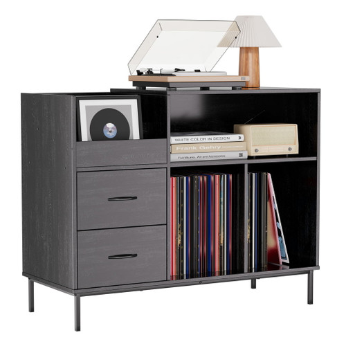 Grain Record Player Stand, Media Console With Speaker Shelf & 2 Drawers