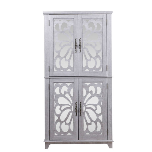 Modern Sideboard Buffet With 4 Mirrored Doors, Adjustable Shelves