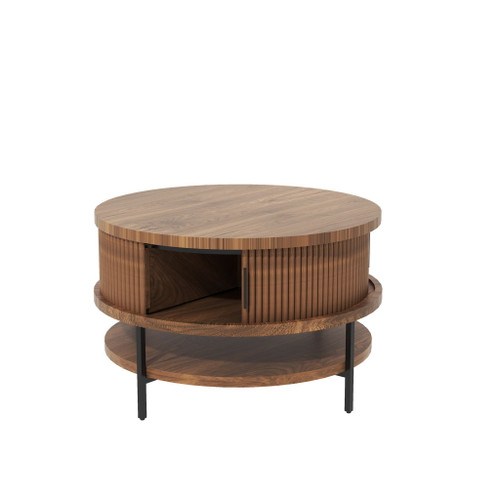 Flip-Top Round Coffee Table With Storage - Brown
