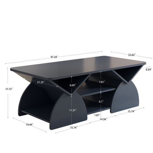 Geometric Engineered Coffee Table With Rounded Corners With Open Shelves