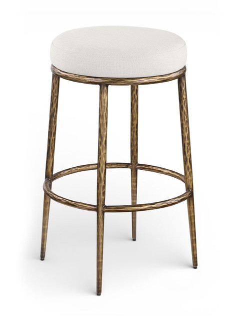 Ferro - Performance Fabric Upholstered Backless Bar Stool - Cream / Antique Brass
